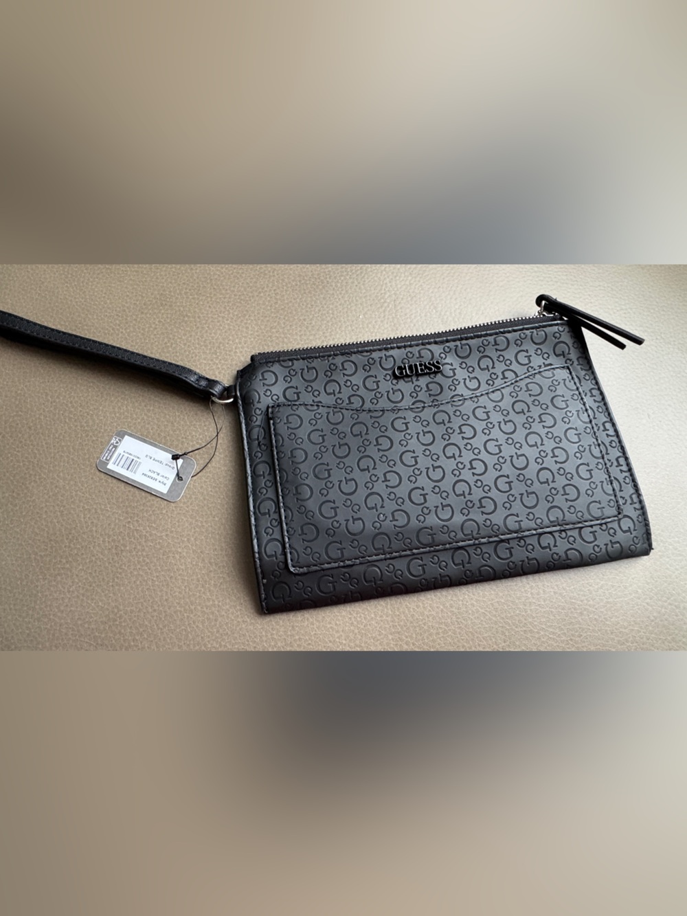 Guess Black Embossed Logo Wristlet Clutch